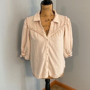 Wit & Wisdom Button-Down Top with Braided Yoke Women Size Small